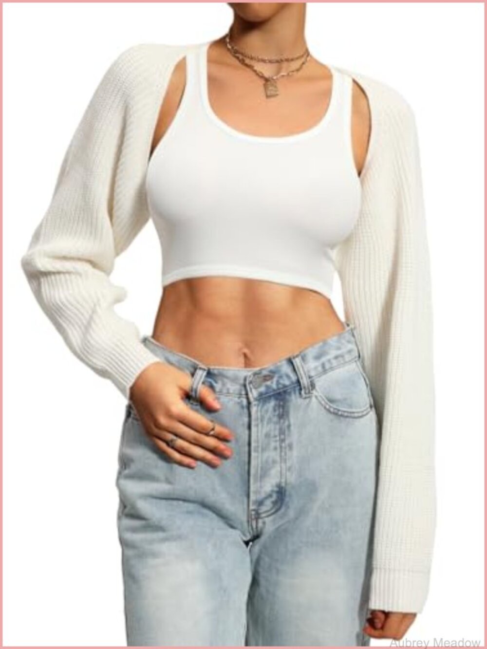 Women's Knit Bolero Shrug Cropped Cardigan Loose Fit Acrylic